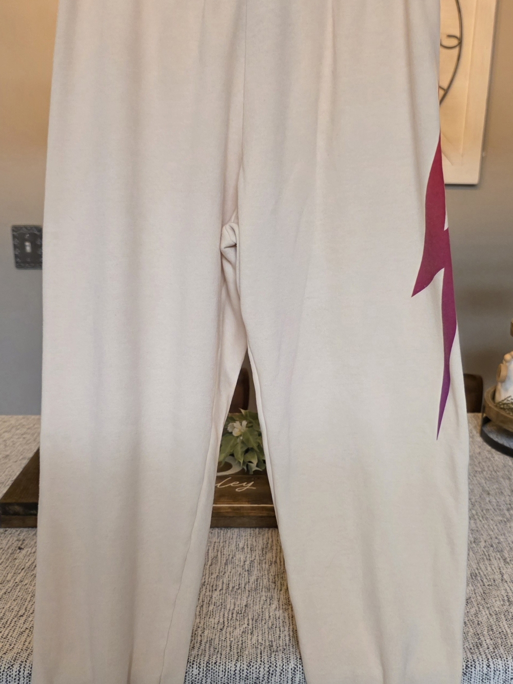 Aviator Nation Pale Pink Joggers with Pink Lightning Graphic